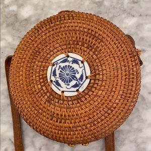 Woven basket crossbody purse